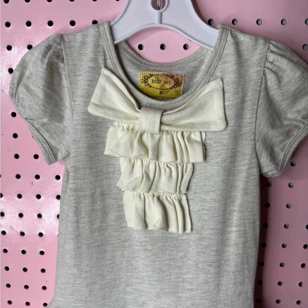 Mia Joy Girls Heather Gray Ruffle Dress Bow Front Short Sleeve Size 3T